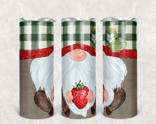 20 oz Skinny Tumbler Sublimation Strawberry Gnome Face Cute Straight and Warped Design