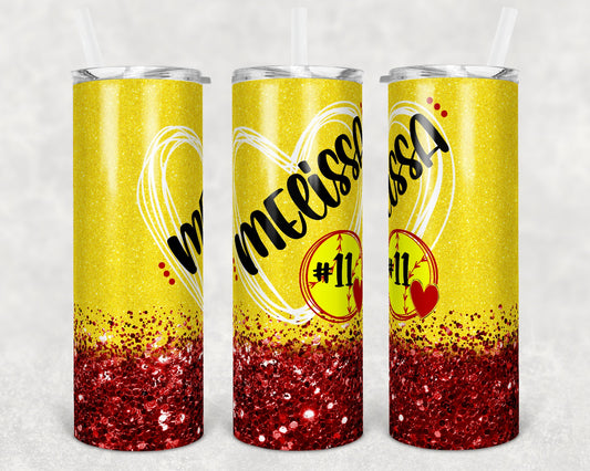 20 oz Skinny Tumbler Sublimation Design Template Softball Glitter Design Print Transfer