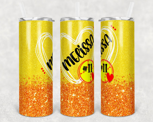 20 oz Skinny Tumbler Sublimation Design Template Softball Glitter Design Print Transfer