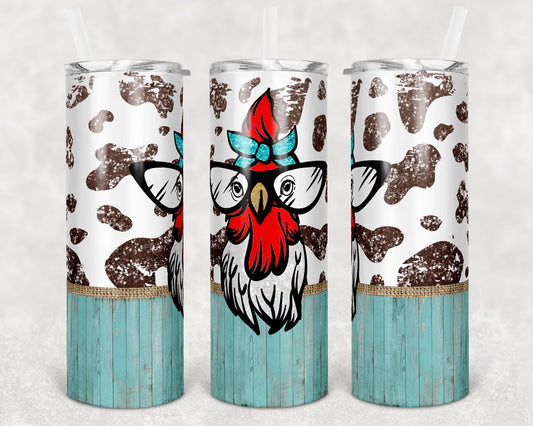 20 oz Skinny Tumbler Sublimation Cow Print Farm Animal Chicken Burlap Glitter Design