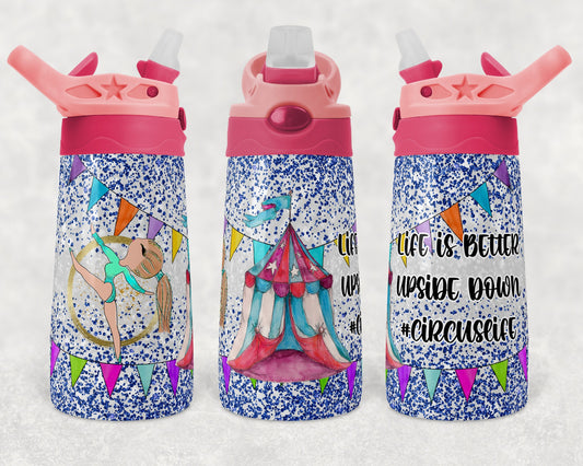 Kids colored flip top water bottles Sublimation Design Template Glitter Circus Tumbler