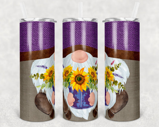 20 oz Skinny Tumbler Sublimation Sunflower Gnome Face Cute Straight and Warped Design