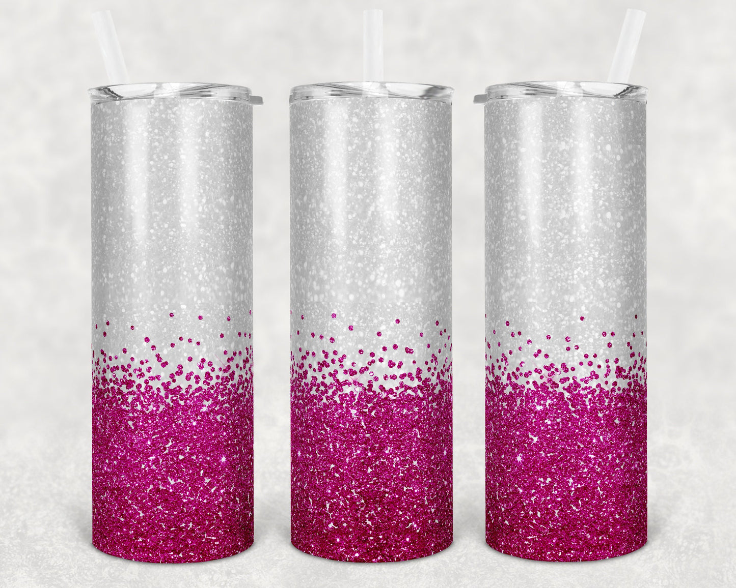20 oz Skinny Tumbler Sublimation Design Template Glitter Hot Pink Straight and Warped Design