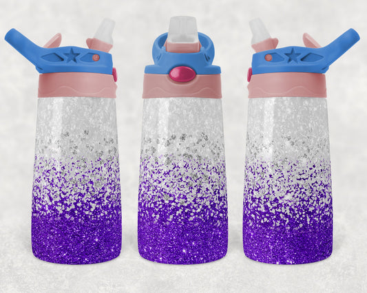 Kids colored flip top water bottles Sublimation Design Template Glitter Confetti Purple