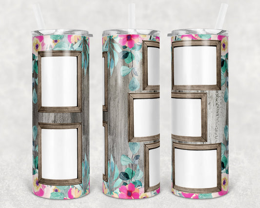 20 oz Skinny Tumbler 5 Picture Frame Tumbler Floral photo frames Sublimation Design