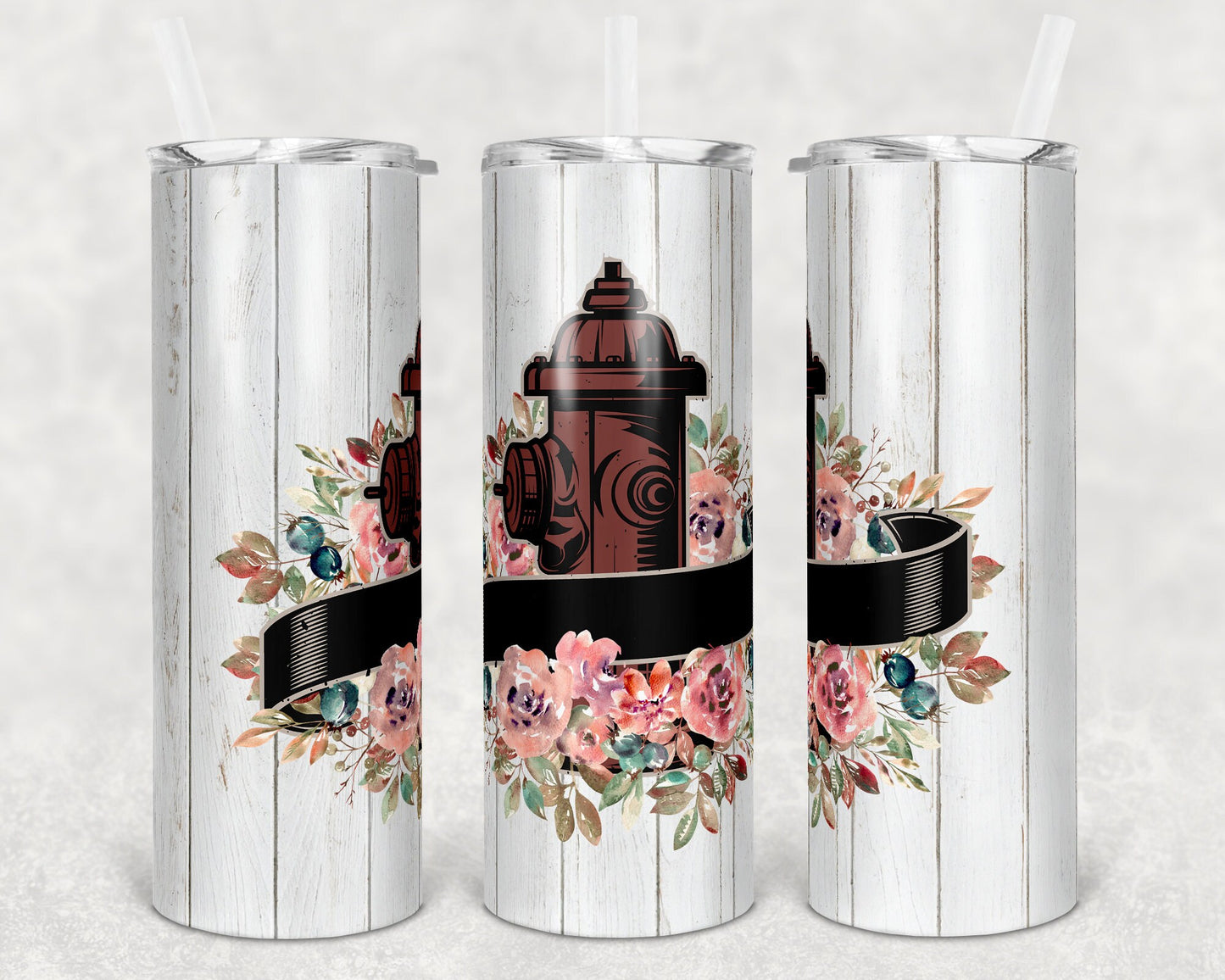 20 oz Skinny Tumbler Sublimation Design Template Fire Hydrant Floral Shirt and Tumbler