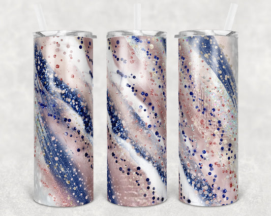 20 oz Skinny Tumbler Sublimation Template Agate Milky Way Navy Rose Gold Straight and Warped Design