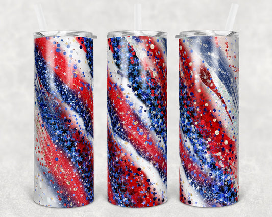 20 oz Skinny Tumbler Sublimation Template Agate Milky Way Red White Blue Patriotic Straight and Warped Design