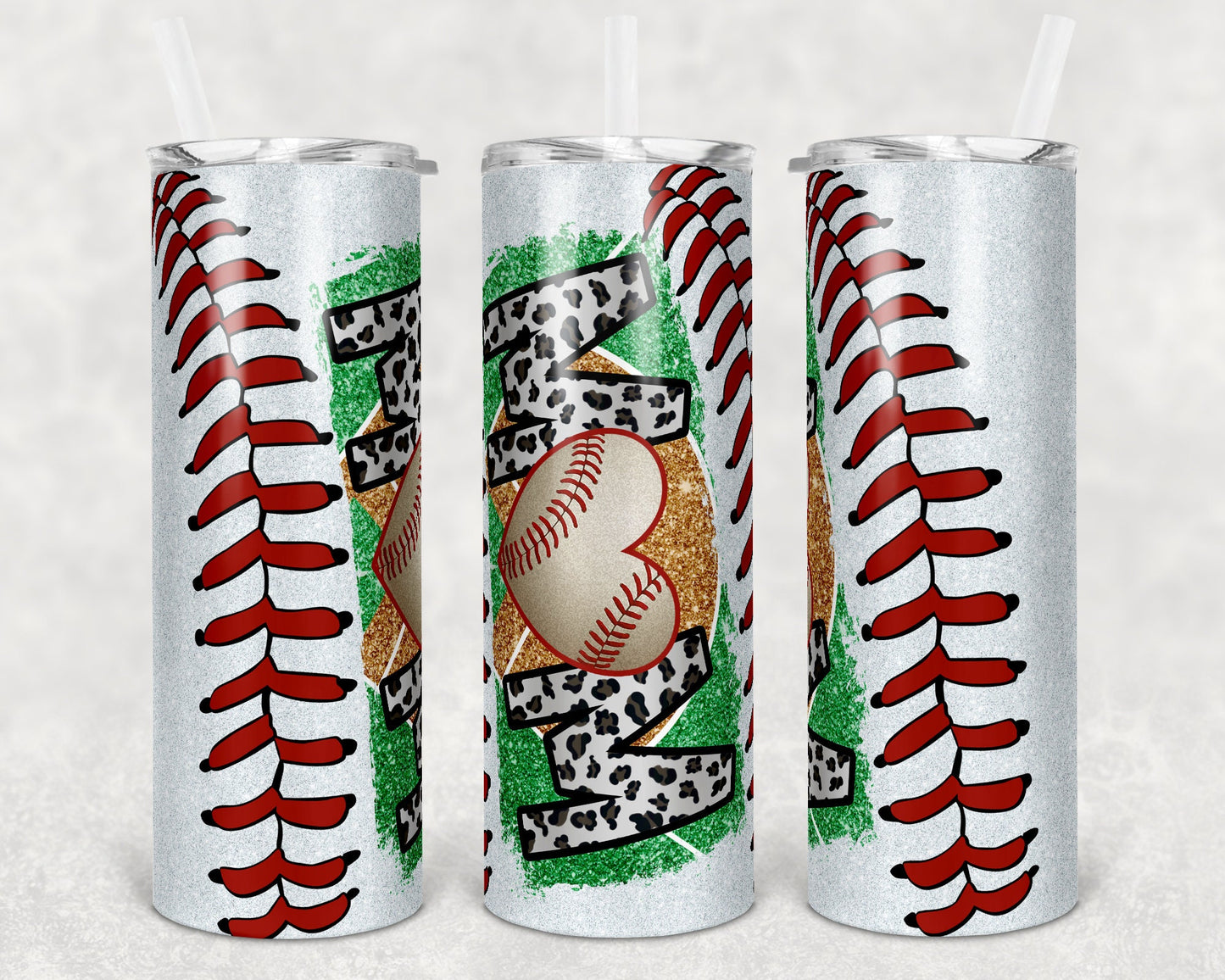 20 oz Skinny Tumbler Baseball Mom Glitter Laces Sublimation Design Template Design