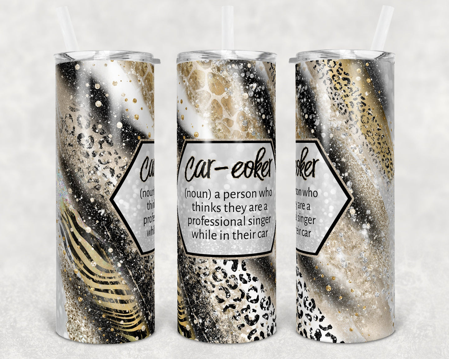 20 oz Skinny Tumbler Sublimation Template Agate Milky Way Sassy Car-eoker Safari Animal Print Straight and Warped Design