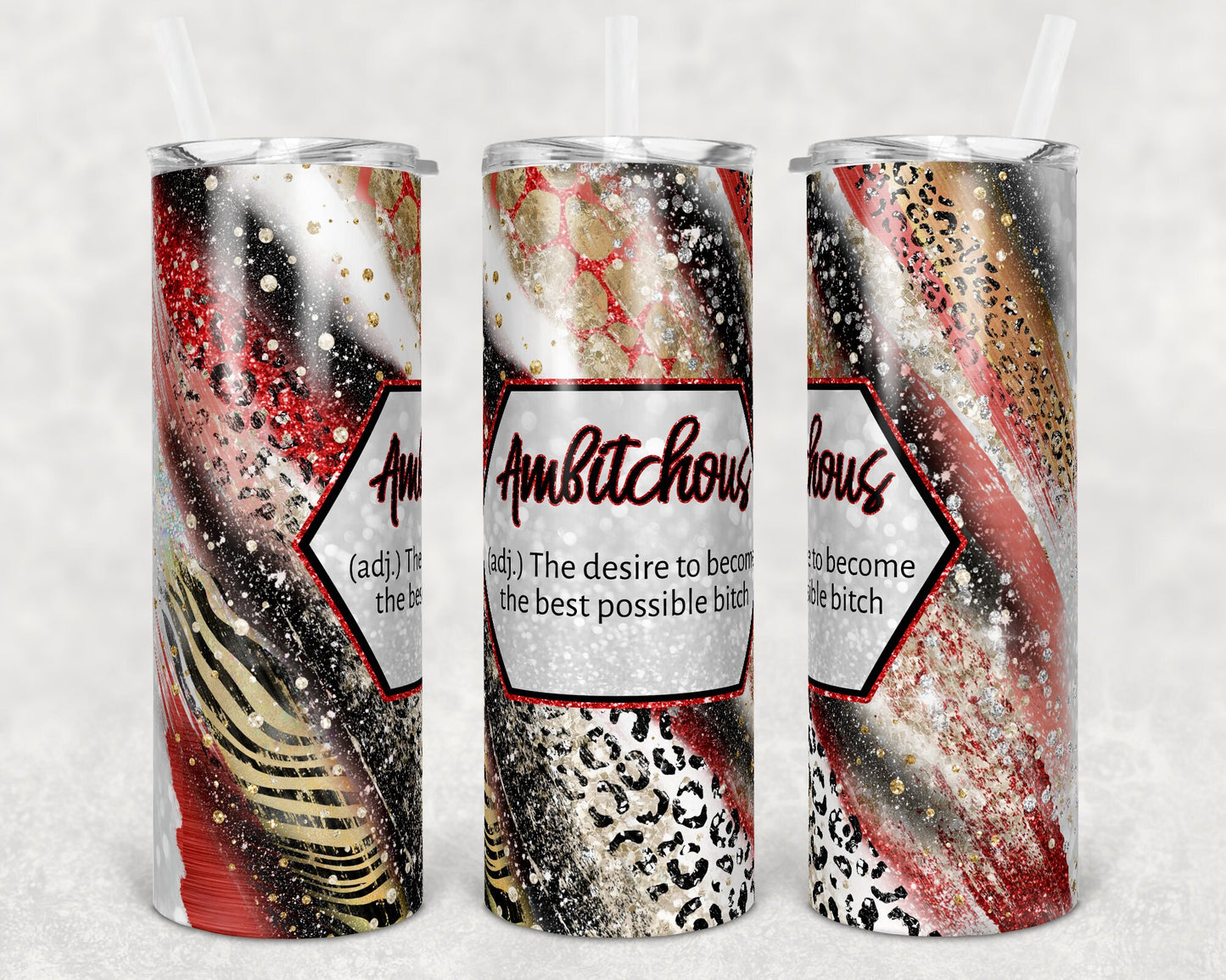 20 oz Skinny Tumbler Sublimation Template Agate Milky Way Sassy Ambitchous Safari Animal Print Straight and Warped Design