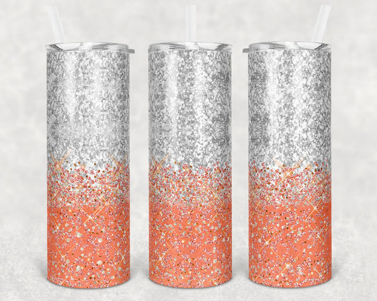 20 oz Skinny Tumbler Sublimation Design Glitter Confetti Coral Straight and Warped Design