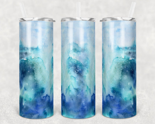 20 oz Skinny Tumbler Sublimation Blue Faux Alcohol Ink Straight and Warped Design