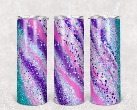 20 oz Skinny Tumbler Sublimation Template Agate Milky Way Teal Pink Purple Straight and Warped Design