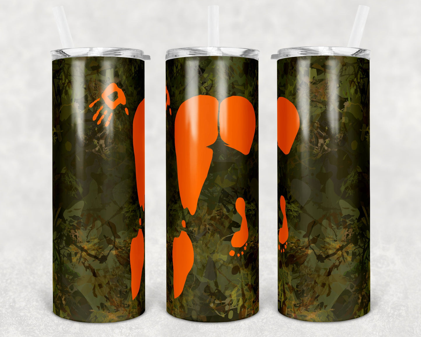 20 oz Skinny Tumbler Sublimation Design Template Camo Orange Booty Camoflauge Design