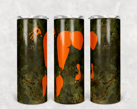 20 oz Skinny Tumbler Sublimation Design Template Camo Orange Booty Camoflauge Design