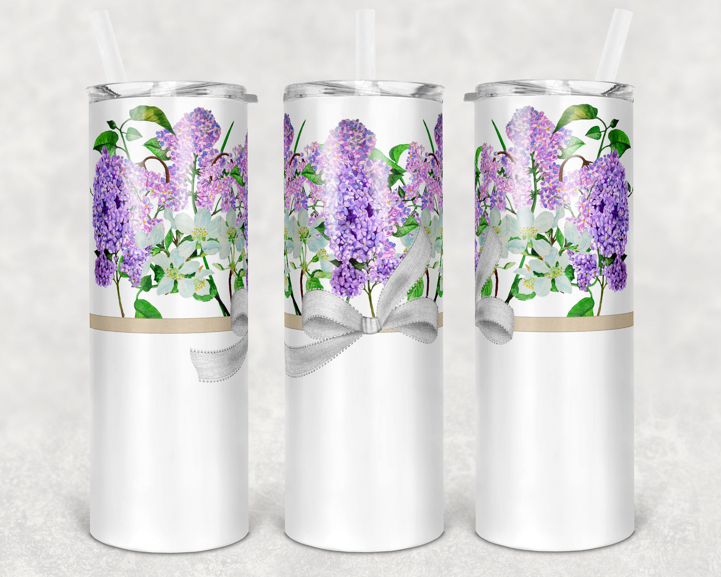 20 oz Skinny Tumbler Floral Lilac and Ribbon Garden Vase Sublimation Design Print Transfer