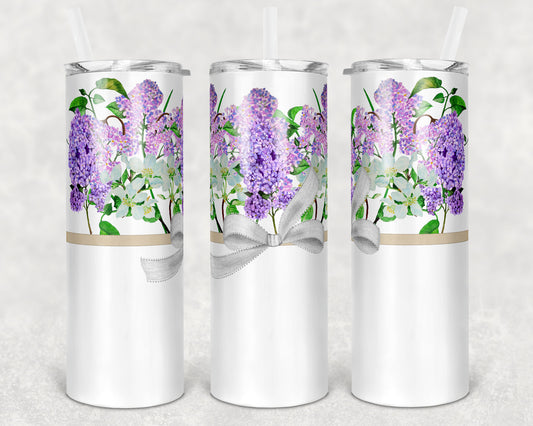 20 oz Skinny Tumbler Floral Lilac and Ribbon Garden Vase Sublimation Design Print Transfer