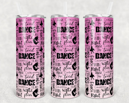 20 oz Skinny Tumbler Cheer Ombre Pink Glitter Dance Words Dancing Sublimation Design