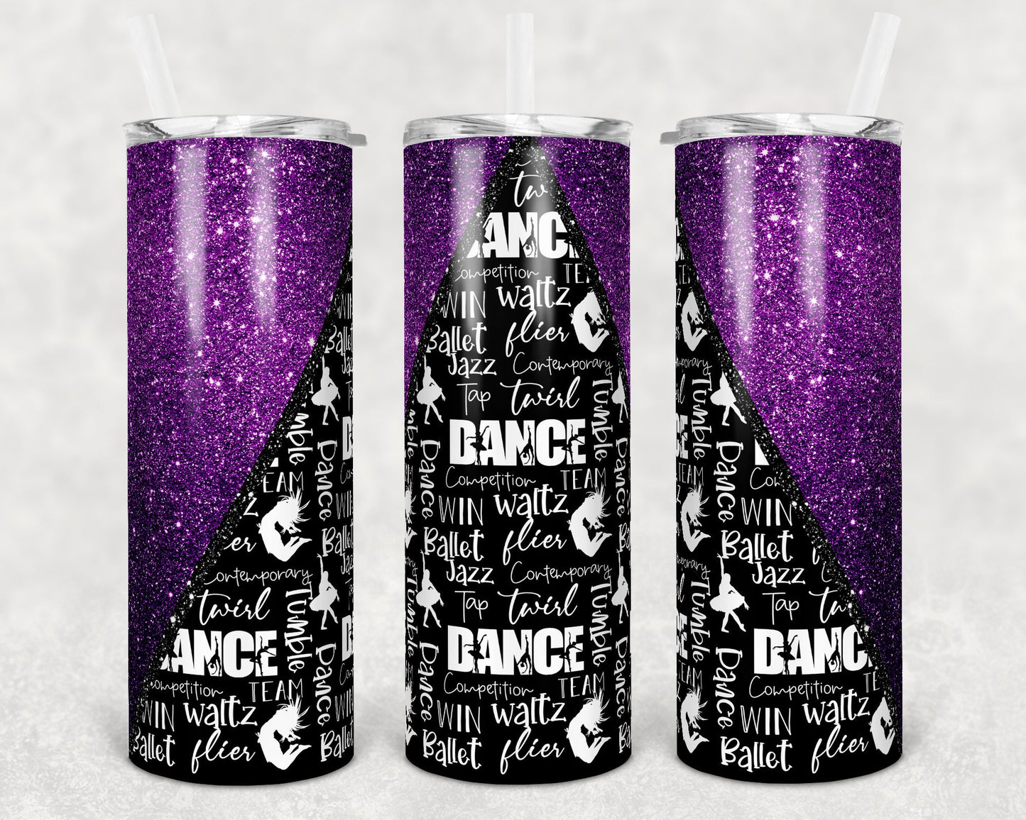 20 oz Skinny Tumbler purple Glitter Dance Dancing Sublimation Design Personalize
