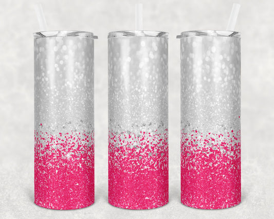 20 oz Skinny Tumbler Sublimation Design Template Glitter Hot Pink Straight and Warped Design