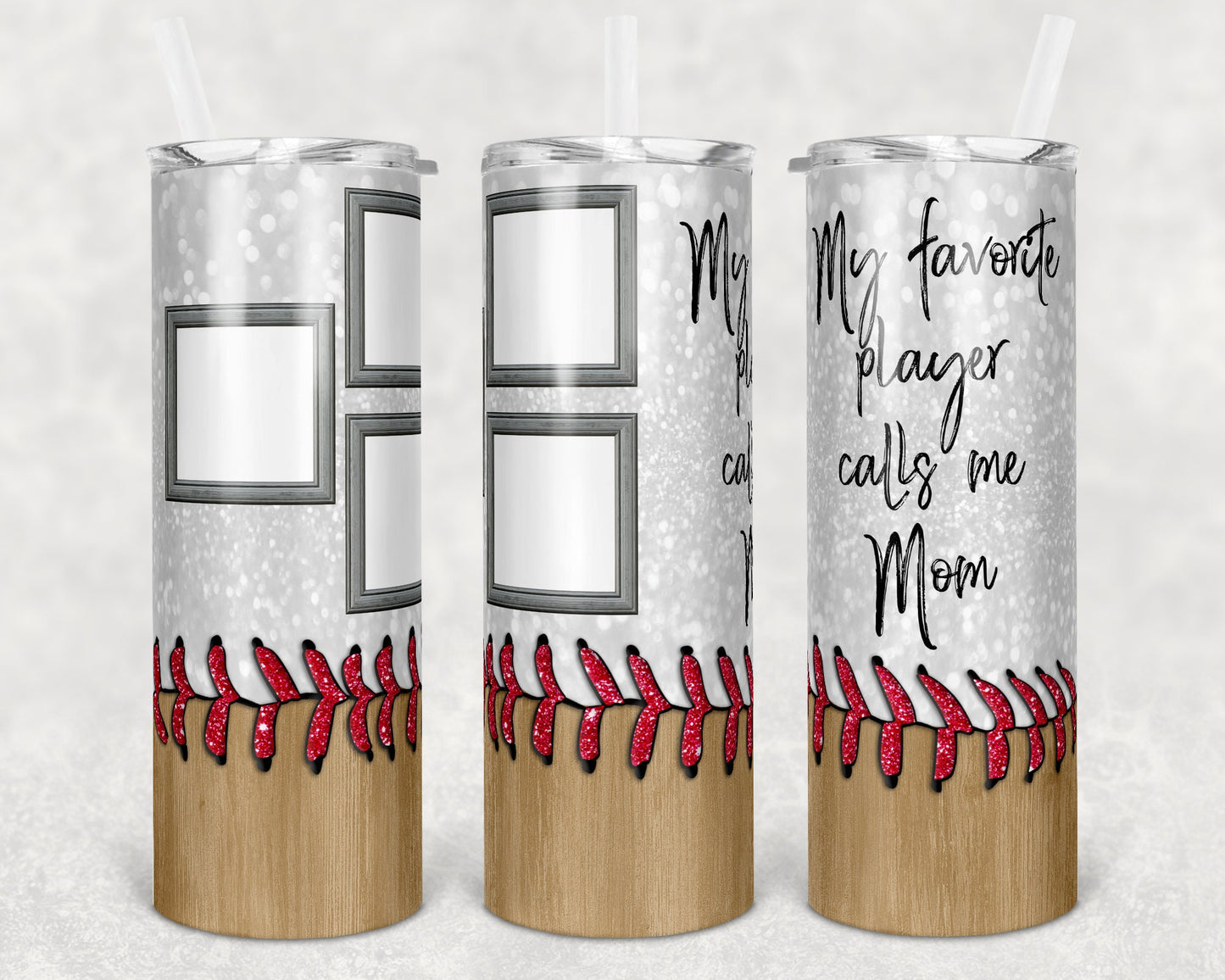 20 oz Skinny Tumbler Baseball Sublimation Design 3 pic Favorite Player calls me Mom Template Design