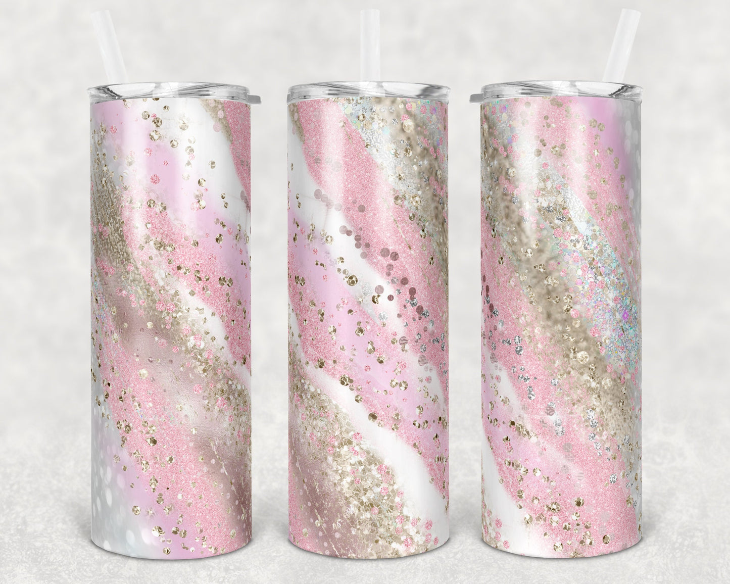 20 oz Skinny Tumbler Sublimation Template Agate Milky Way Pink Straight and Warped Design