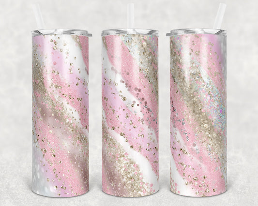20 oz Skinny Tumbler Sublimation Template Agate Milky Way Pink Straight and Warped Design
