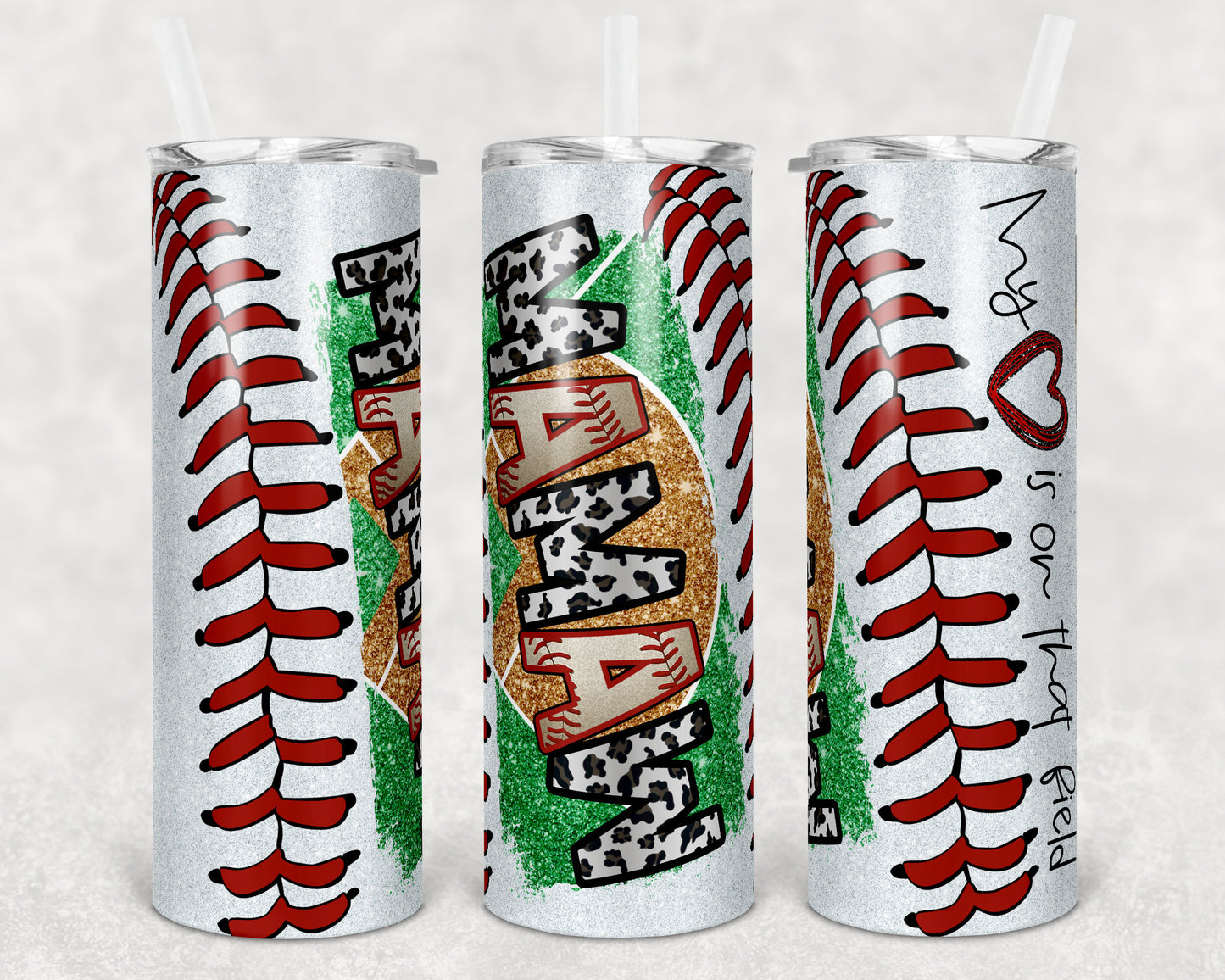 20 oz Skinny Tumbler Baseball Mamaw Glitter Heart on Field Laces Sublimation Design Template Design