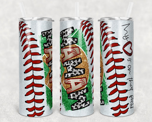 20 oz Skinny Tumbler Baseball Mamaw Glitter Heart on Field Laces Sublimation Design Template Design