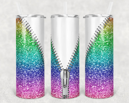 20 oz Skinny Tumbler Rainbow Glitter Add your own image Zipper Sublimation Design Template