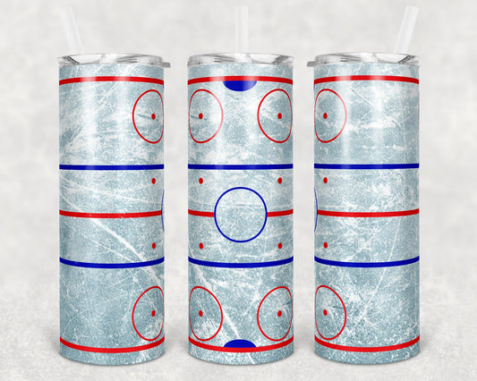20 oz Skinny Tumbler Hockey Rink Ice Hockey Sublimation Design Print Transfer