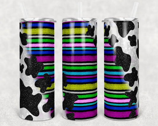 20 oz Skinny Tumbler Sublimation Glitter Cow Print Serape Design