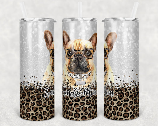 20 oz Skinny Tumbler Sublimation Frenchie Dog Mom Glitter and Leopard Template Straight Warped Mothers Day Dog Mama