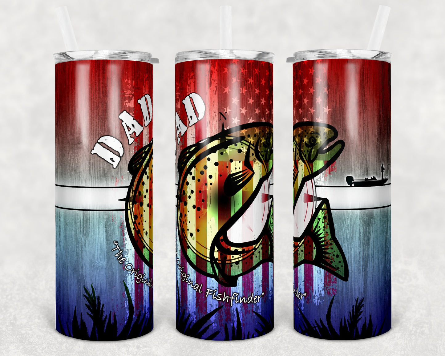 20 oz Skinny Tumbler Trout Fishing Dad and Blank Flag Sublimation Design Print Transfer