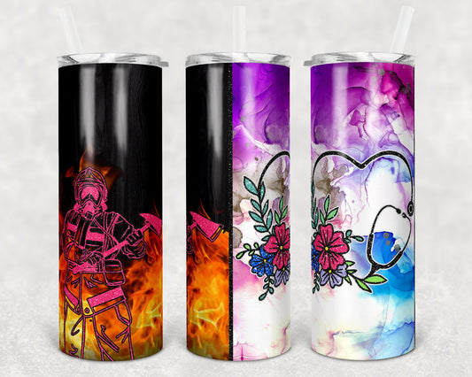 20 oz Skinny Tumbler Sublimation Design Template Firefighter Nurse half Design