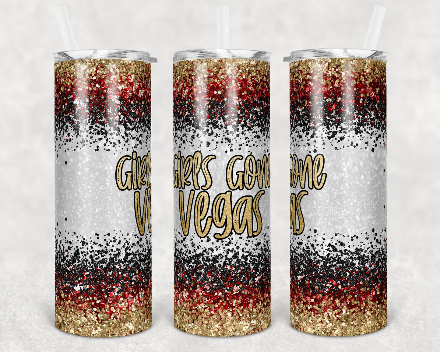 20 oz Skinny Tumbler Sublimation Design Template Glitter Girls Gone Vegas Straight Warped Design