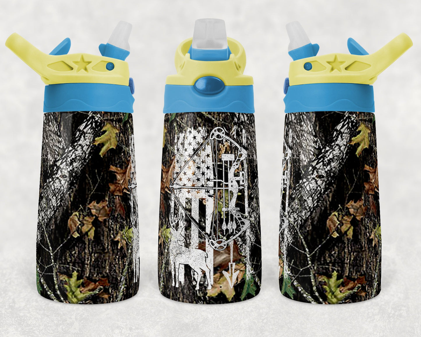 Kids water bottles Sublimation Design Camo Bow Hunting Deer Design
