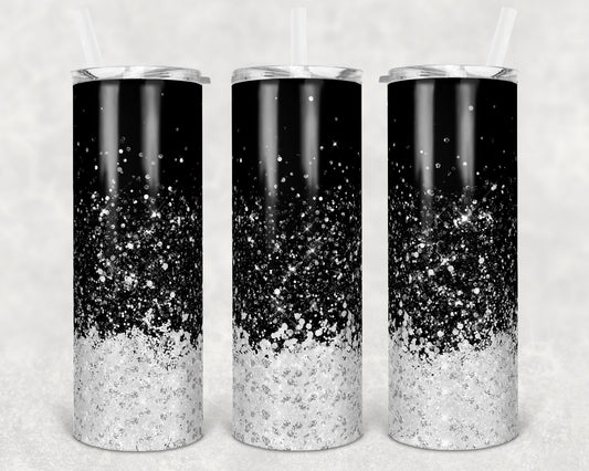 20 oz Skinny Tumbler Sublimation Design Template Black to white Glitter ombre Design Inst tumblers