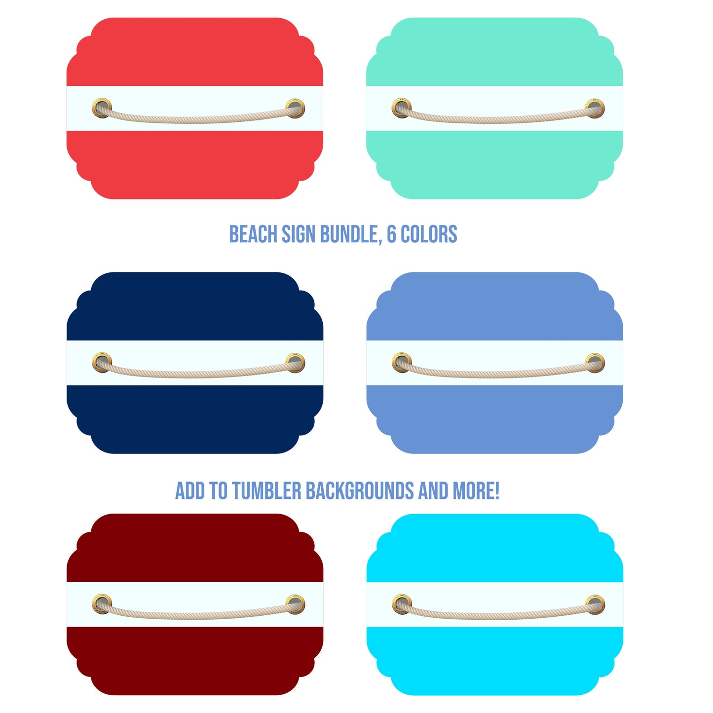 Beach Sign Badges 6 colors add to Background to make a Beach tumbler, use on pillows towels and more Sublimation Design Instant