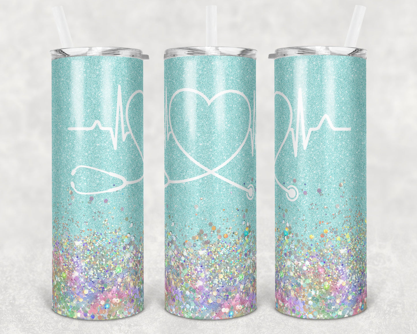 20 oz Skinny Tumbler Sublimation Design Template Glitter Nurse light blue Inst tumblers