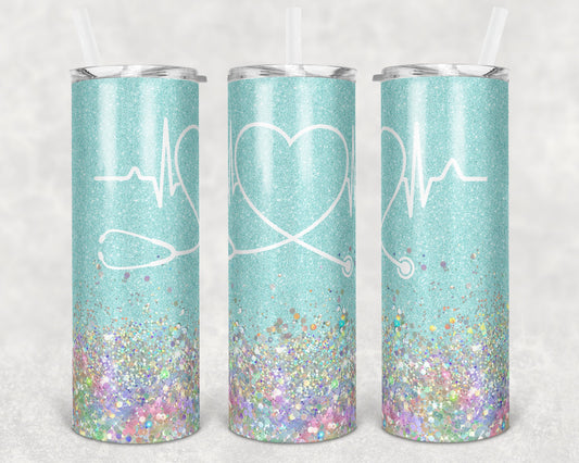 20 oz Skinny Tumbler Sublimation Design Template Glitter Nurse light blue Inst tumblers