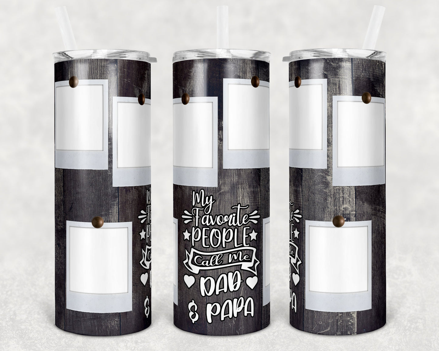 20 oz Skinny Tumbler Picture Frame Wood 6 Photos Favorite people dad papa Sublimation Design