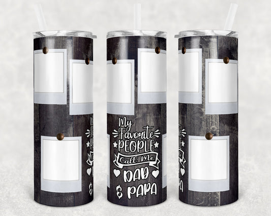 20 oz Skinny Tumbler Picture Frame Wood 6 Photos Favorite people dad papa Sublimation Design