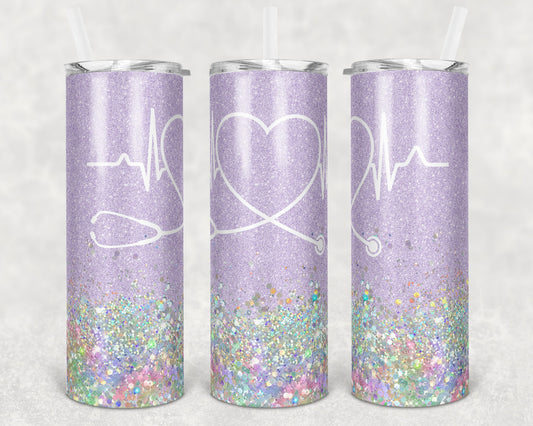 20 oz Skinny Tumbler Sublimation Design Template Glitter Nurse light purple lavender Inst tumblers