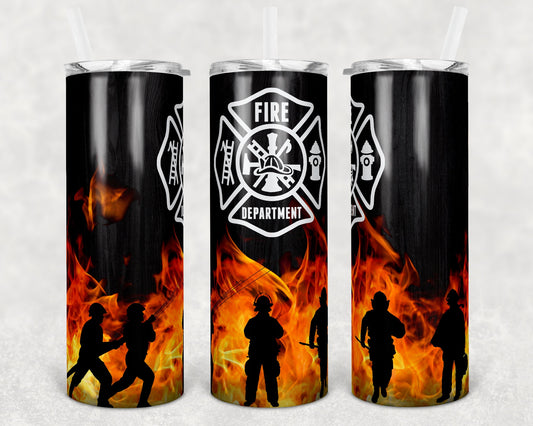 20 oz Skinny Tumbler Sublimation Design Template Firefighter Fire Dept Silhoette Design