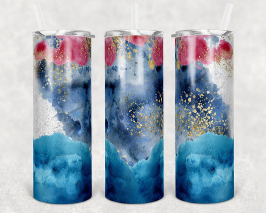 20 oz Skinny Tumbler Sublimation Design Template Ink Blues Pinks Whites Print Transfer