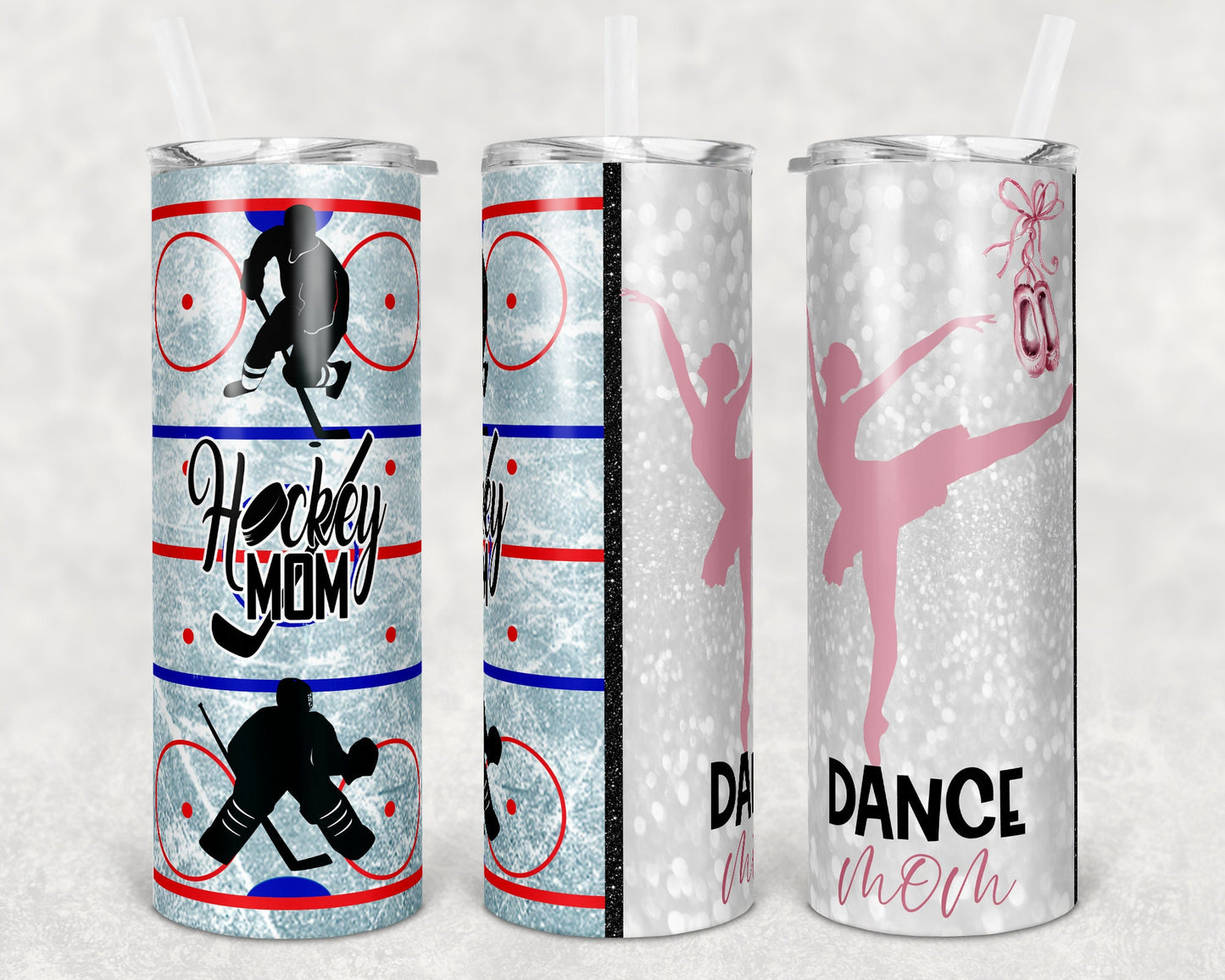 20 oz Skinny Tumbler Hockey Mom Dance Mom Half and Half Sublimation Design Print Transfer