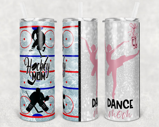 20 oz Skinny Tumbler Hockey Mom Dance Mom Half and Half Sublimation Design Print Transfer