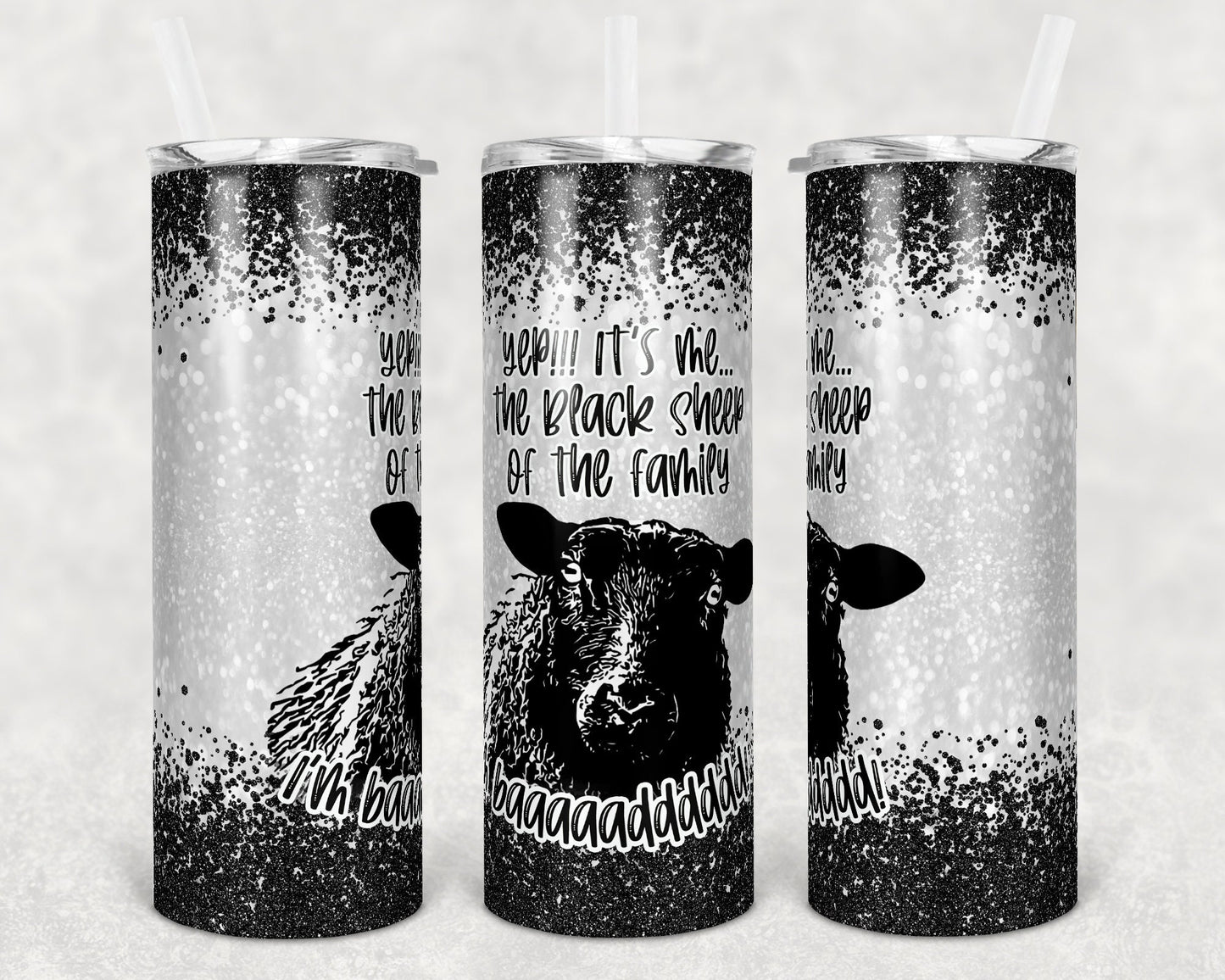 20 oz Skinny Tumbler Sublimation Design Template Funny Black Sheep Family Straight and Warped Design